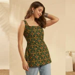 Women Green Floral Cotton Sleeveless Kurti Summer Tunic - Image 4