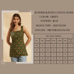 Women Green Floral Cotton Sleeveless Kurti Summer Tunic - Image 8