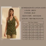 Women Green Ikat Print Cotton Halter Neck Kurti For Gift - Image 9
