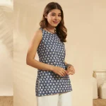 Women Lightweight Cotton Kurta Daily Wear Blue Tunic - Image 5