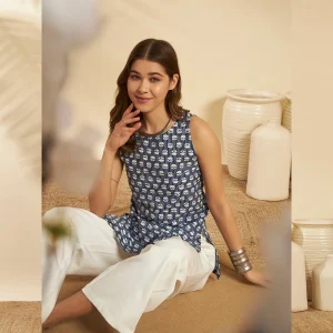 Women Lightweight Cotton Kurta Daily Wear Blue Tunic - Image 6