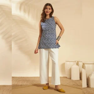 Women Lightweight Cotton Kurta Daily Wear Blue Tunic - Image 7