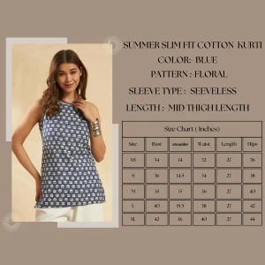 Women Lightweight Cotton Kurta Daily Wear Blue Tunic - Image 9