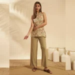 Women Lightweight Summer Tunic Kurta Beige Floral Print Top - Image 7