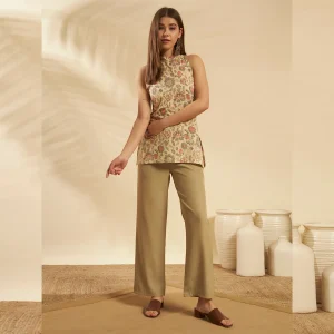 Women Lightweight Summer Tunic Kurta Beige Floral Print Top - Image 7