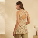 Women Lightweight Summer Tunic Kurta Beige Floral Print Top - Image 8