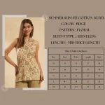 Women Lightweight Summer Tunic Kurta Beige Floral Print Top - Image 9