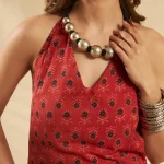 Women Sleeveless Summer Cotton Kurti Orange Floral - Image 7