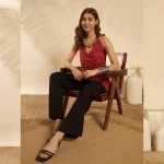 Women Sleeveless Summer Cotton Kurti Orange Floral - Image 6