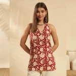 Women Sleeveless Summer Tunic Top Red Floral Kurti - Image 2