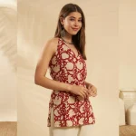 Women Sleeveless Summer Tunic Top Red Floral Kurti - Image 3