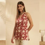 Women Sleeveless Summer Tunic Top Red Floral Kurti - Image 4