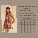Women Sleeveless Summer Tunic Top Red Floral Kurti - Image 8