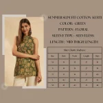 Women Slim Fit Cotton Kurti Green Floral Print Tunic - Image 9
