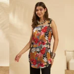 Women Square Neck Block Printed Slim Fit Cotton Kurti
