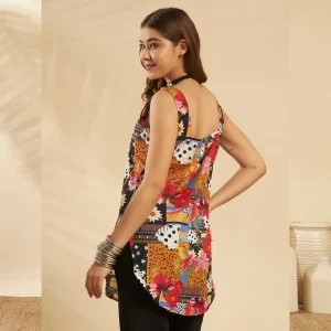 Women Square Neck Block Printed Slim Fit Cotton Kurti - Image 7