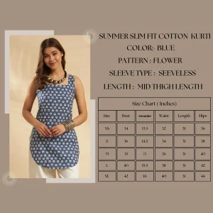 Women Umbrella Cut Kurti Casual Blue Floral Cotton Tunic - Image 9