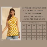 Women Yellow White Geometric Print Kurti Slim Fit Cotton Top - Image 9