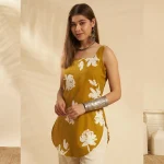 Women's Floral Cotton Top Olive Green Sleeveless Short Kurti - Image 2
