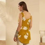 Women's Floral Cotton Top Olive Green Sleeveless Short Kurti - Image 7