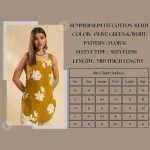 Women's Floral Cotton Top Olive Green Sleeveless Short Kurti - Image 9