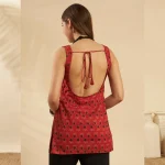 Women's Orange Floral Print Cotton Sleeveless Kurti - Image 6