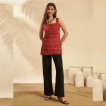 Women's Orange Floral Print Cotton Sleeveless Kurti - Image 7
