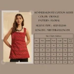 Women's Orange Floral Print Cotton Sleeveless Kurti - Image 8