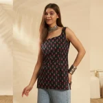 Women’s Square Neck Slim Fit Ethnic Floral Print Kurti Cotton Top - Image 2