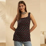 Women’s Square Neck Slim Fit Ethnic Floral Print Kurti Cotton Top