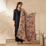 Elegant Beige Silk Dupatta with Floral Embroidery Party Wear Scarf for Women - Image 2