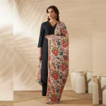 Elegant Beige Silk Dupatta with Floral Embroidery Party Wear Scarf for Women - Image 5