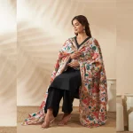 Elegant Beige Silk Dupatta with Floral Embroidery Party Wear Scarf for Women