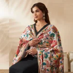 Elegant Beige Silk Dupatta with Floral Embroidery Party Wear Scarf for Women - Image 4