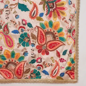 Elegant Beige Silk Dupatta with Floral Embroidery Party Wear Scarf for Women - Image 8