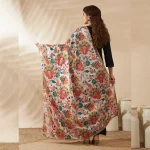 Elegant Beige Silk Dupatta with Floral Embroidery Party Wear Scarf for Women - Image 7