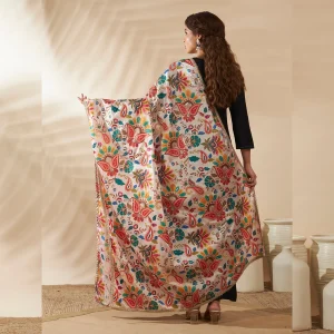 Elegant Beige Silk Dupatta with Floral Embroidery Party Wear Scarf for Women - Image 7