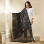 Elegant Black Chiffon Dupatta with Golden Embellishments Sheer Ethnic Stole - Image 2
