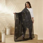 Elegant Black Chiffon Dupatta with Golden Embellishments Sheer Ethnic Stole