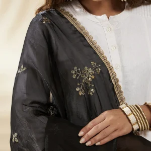Elegant Black Chiffon Dupatta with Golden Embellishments Sheer Ethnic Stole - Image 7
