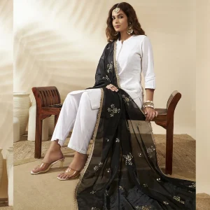 Elegant Black Chiffon Dupatta with Golden Embellishments Sheer Ethnic Stole - Image 6