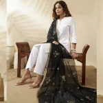 Elegant Black Chiffon Dupatta with Golden Embellishments Sheer Ethnic Stole - Image 3