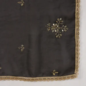 Elegant Black Chiffon Dupatta with Golden Embellishments Sheer Ethnic Stole - Image 8