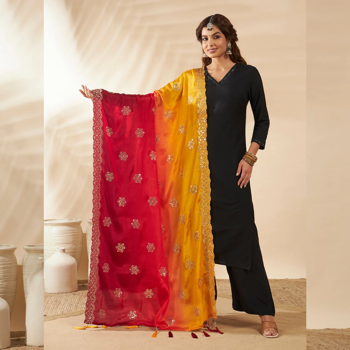 elegant-chinnon-dupatta-yellow-maroon-embroidered-sequin-stole-scarf DCS-70 (2)