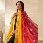 Elegant Chinnon Dupatta Yellow & Maroon Embroidered Sequin Stole Scarf - Image 2