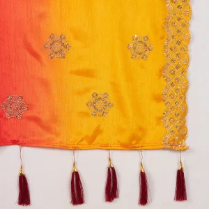 Elegant Chinnon Dupatta Yellow & Maroon Embroidered Sequin Stole Scarf - Image 8