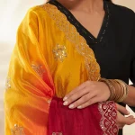 Elegant Chinnon Dupatta Yellow & Maroon Embroidered Sequin Stole Scarf - Image 6
