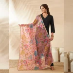 Elegant Floral Dupatta Pink Organza Aari Work with Sequin Ethnic Wear