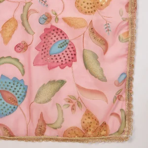 Elegant Floral Dupatta Pink Organza Aari Work with Sequin Ethnic Wear - Image 8