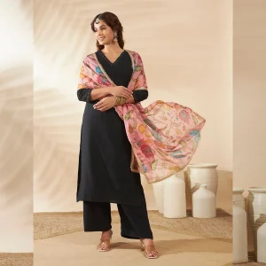 Elegant Floral Dupatta Pink Organza Aari Work with Sequin Ethnic Wear - Image 3